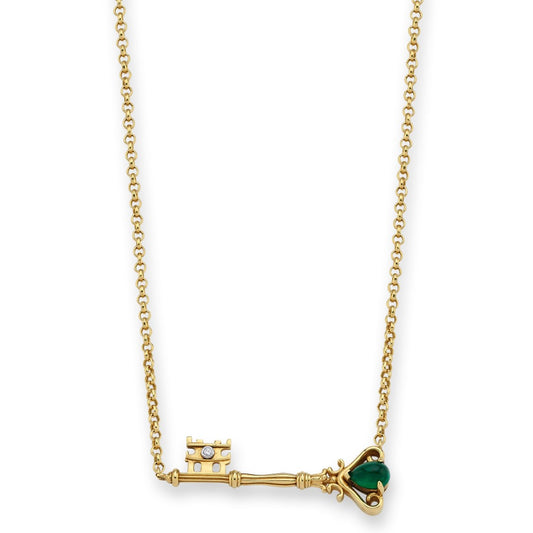 Antique Key With Natural Emerald & Golden Chain